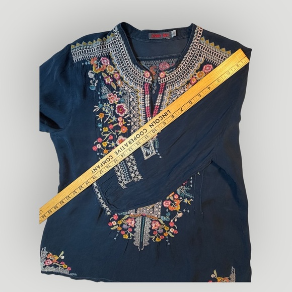 Johnny Was Navy Floral Embroidered Button Tunic - Picture 15 of 16